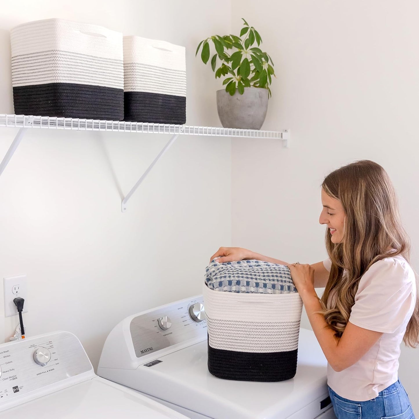 NaturalCozy Storage Cubes 11 Inch Cotton Rope Woven Baskets for Organizing, 3-Pack | Cube Storage Bin | Square Storage Baskets for Shelves Organizer, Classroom, Kids Toy Bins, Closet, Baby Nursery