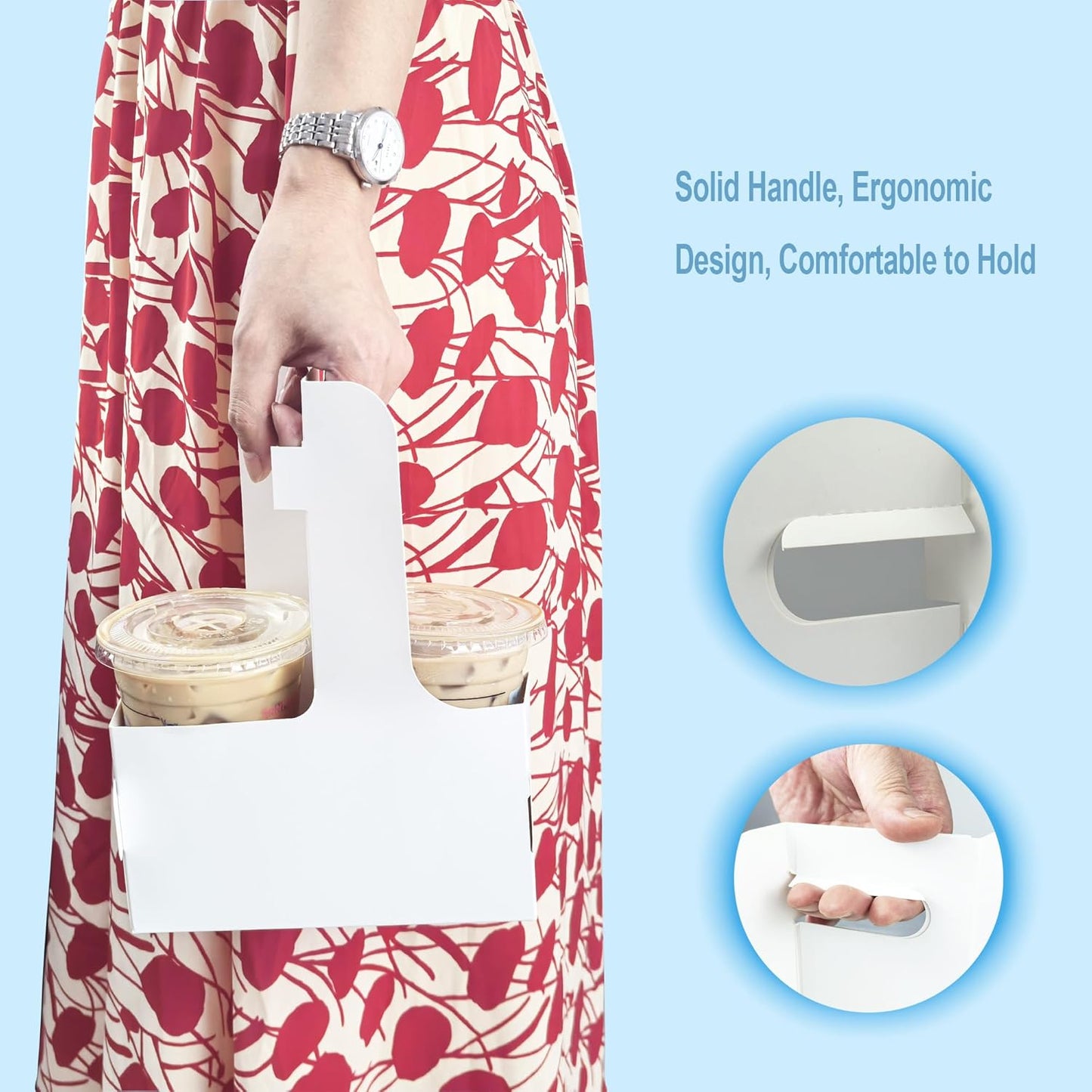 50 Pack 2-Cup Drink Carrier with Handle, Disposable White Cardboard Paper Cup Holder for Cold/Hot Drinks,Cup Carrier for Coffee or Food Delivery, Take Out Cup Carriers, Mlfklmkl