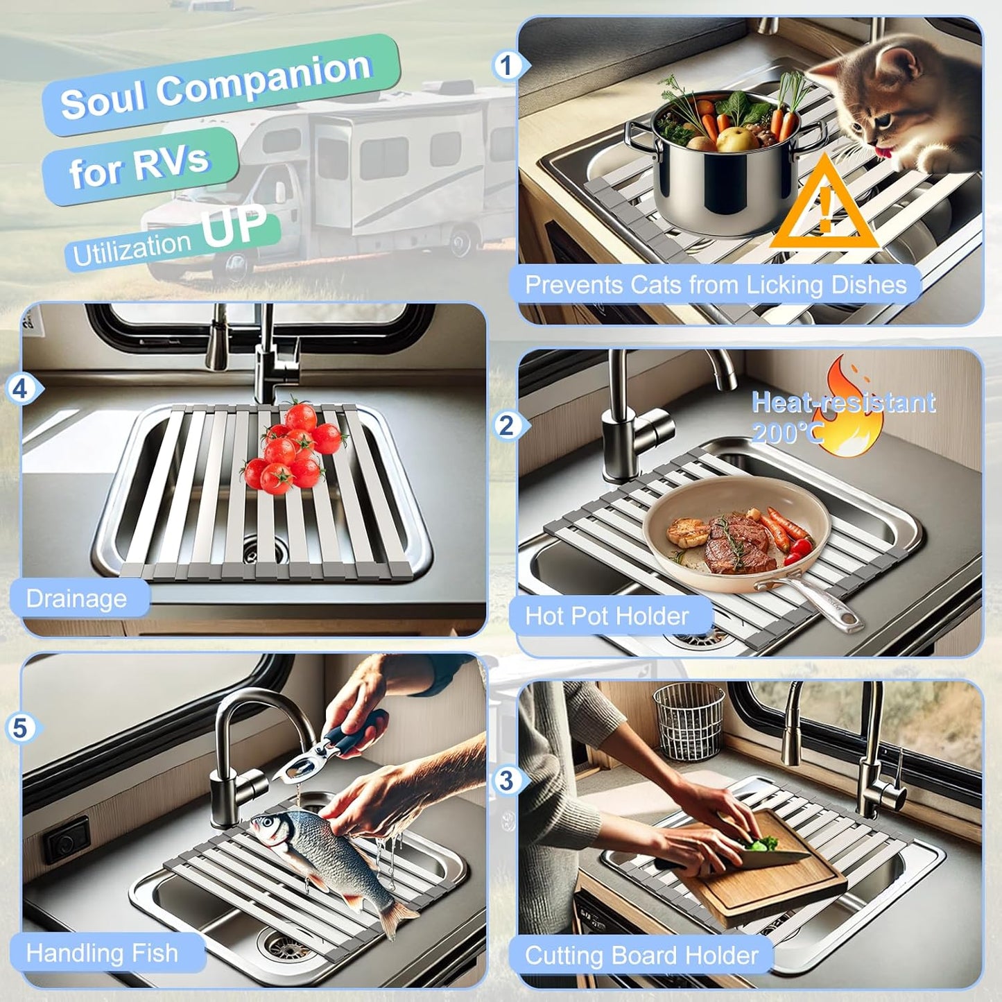 Mamakura Roll Up Dish Drying Rack Over The Sink, Hangable Dish Drying Rack (16.54"x12.99")