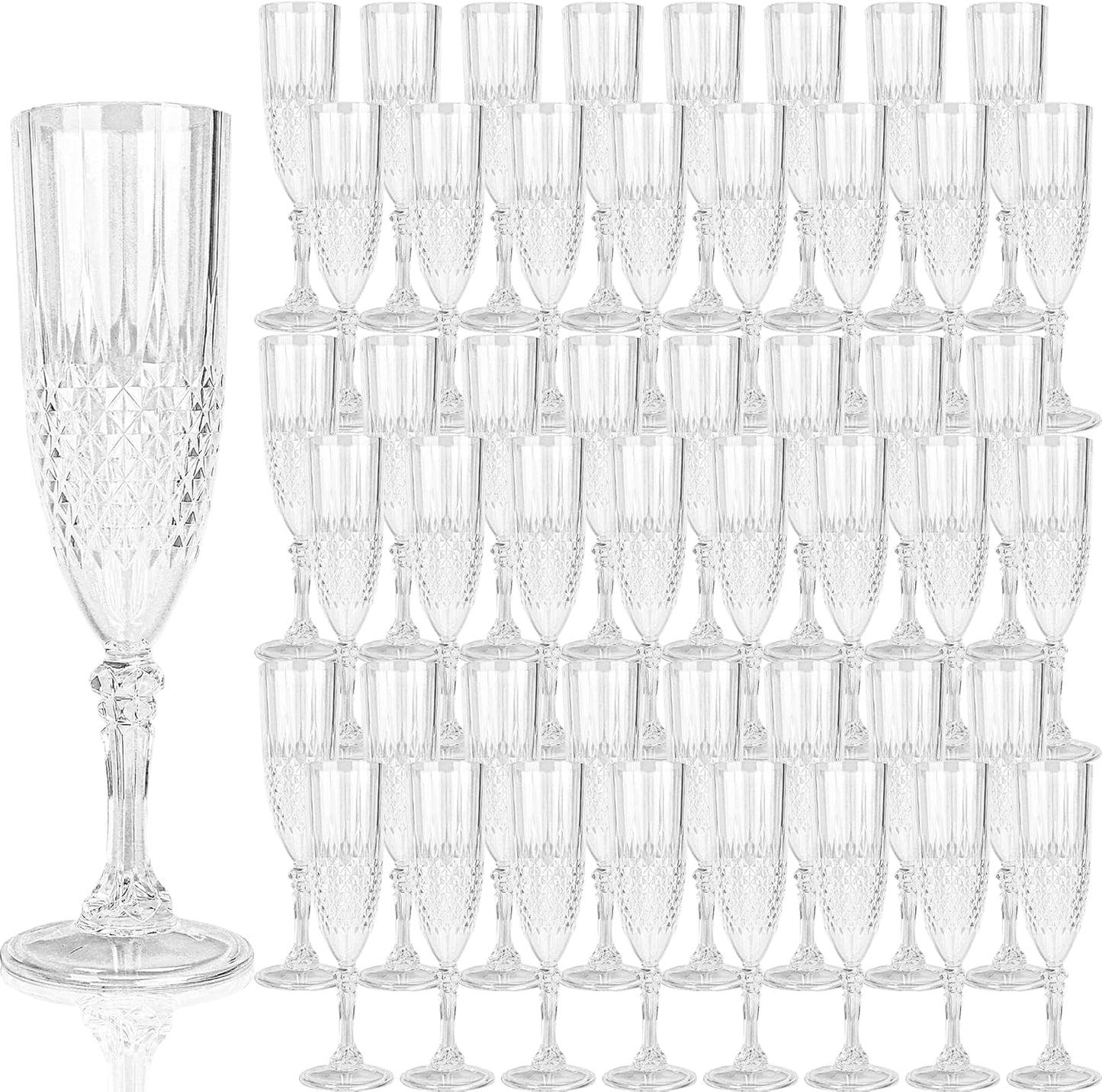 Plastic Champagne Flutes, 48PCS Transparent White Plastic Wine Glasses Goblets Shatterproof Reusable Champagne Flute for Weddings, Bachelor Parties, Toasting, and Events(48,Transparent)
