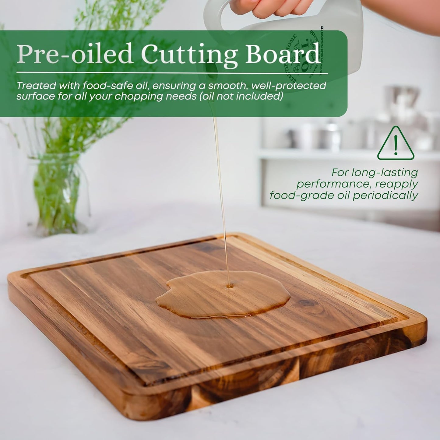 VieWood Acacia Wood Cutting Board Set of 3 for Kitchen, Butcher Block Cutting Board with Juice Grooves, Wooden Tray for Charcuterie Cheese, Meat, Pre-oiled Chopping Board, Durable, Knife-Friendly