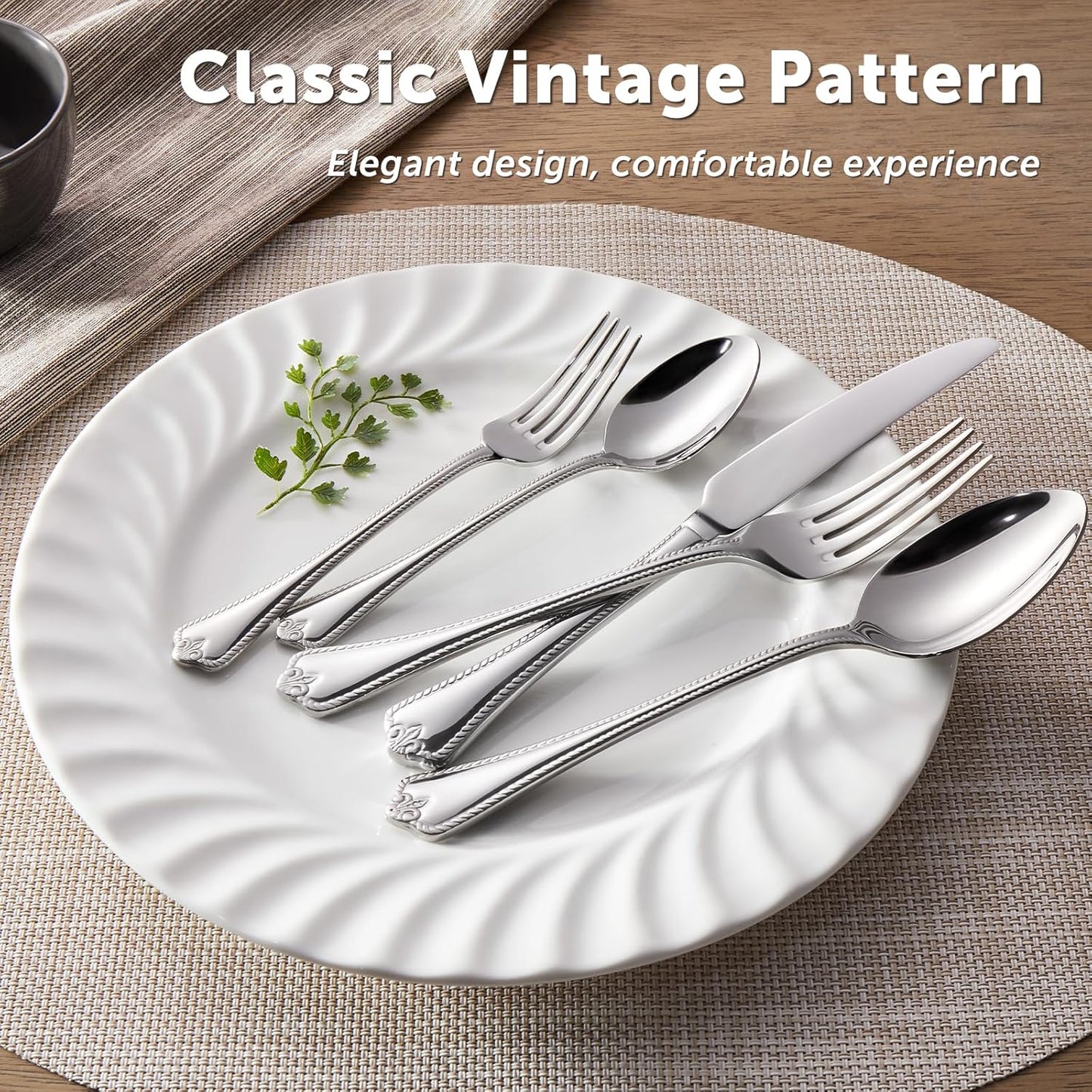 KINGSTONE Silverware Set, 60-piece 18/10 Stainless Steel Flatware Set Cutlery Set for 12, for Kitchen, Home, Wedding, Party, Mirror Polished and Dishwasher Safe, Featured Gifts