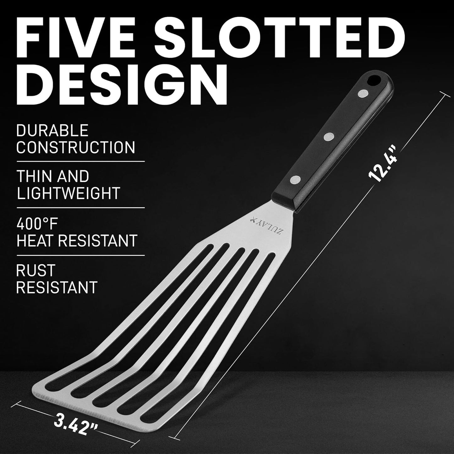 Zulay Kitchen Fish Spatula Stainless Steel - Spatulas for Non-Stick Cookware - Slotted Stainless Spatula - Easy to Clean Turner 12.4