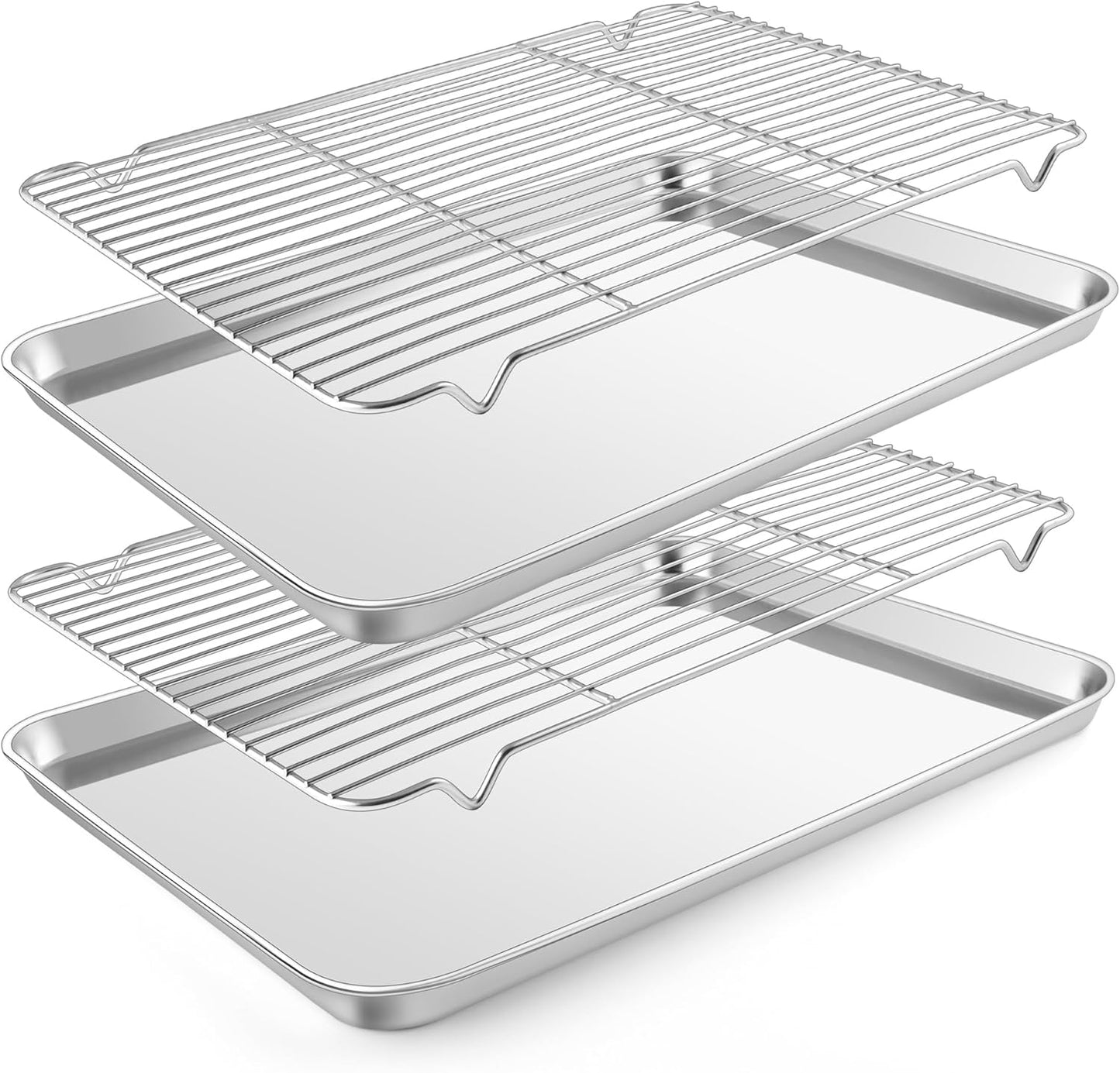 E-far Baking Sheet with Wire Rack (2 Pans + 2 Racks), Large Stainless Steel Cookie Sheets Pan & Cooling Rack for Baking Cookies Cake, Non Toxic & Heavy Duty, Oven & Dishwasher Safe, 18 x 13 x 1 Inch