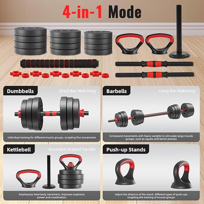 Multi-Functional Portable Changeable Dumbbell and Barbell Kettlebell Set with Adjustable Weights, Multiple Styles, 40LBS or 60LBS Sets