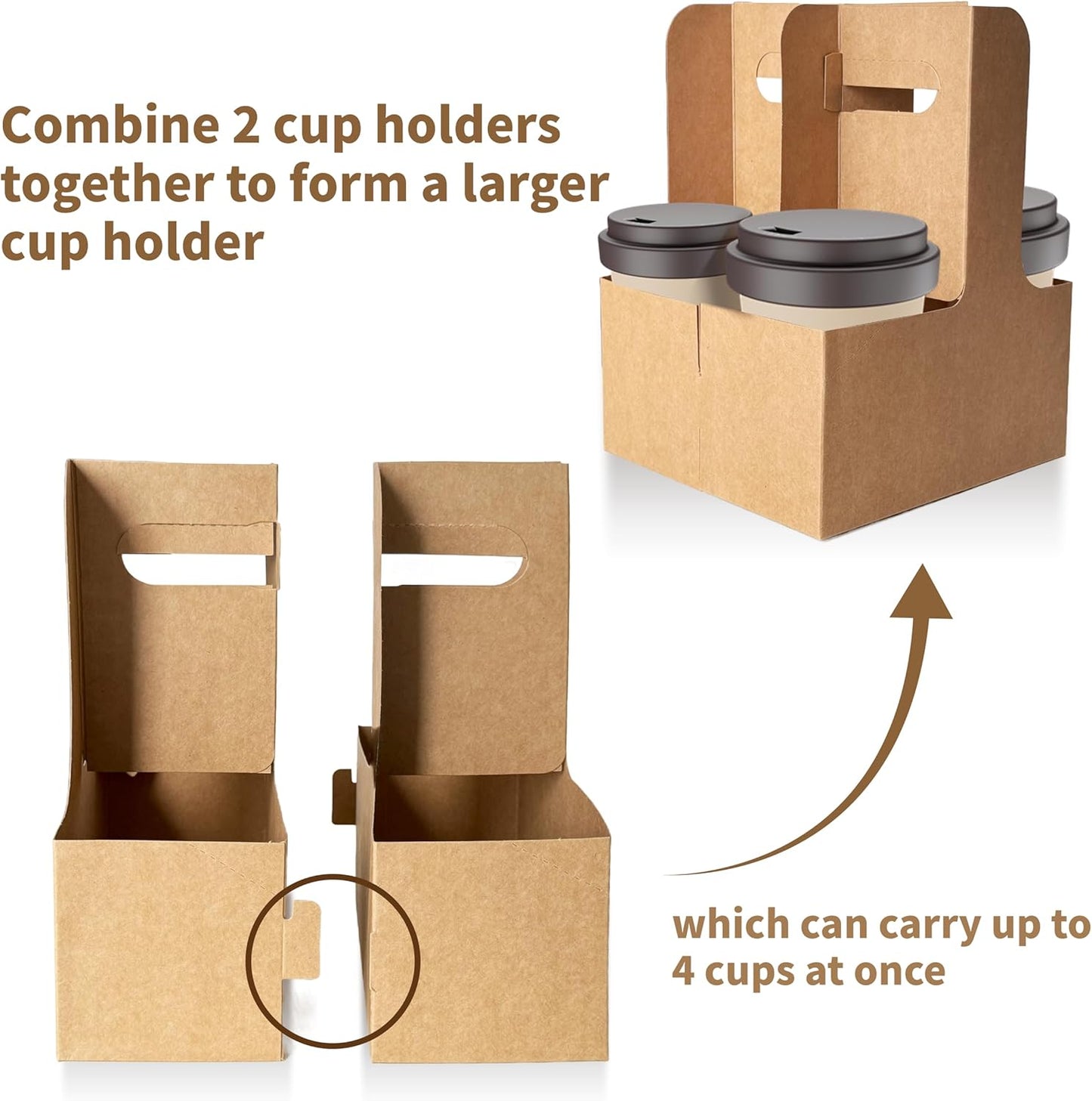 2 Cup Drink Carrier with Handle for Delivery, 50 Pack Kraft Paperboard Cup Holder, Disposable to Go Coffee Cup Carriers for Hot or Cold Drinks