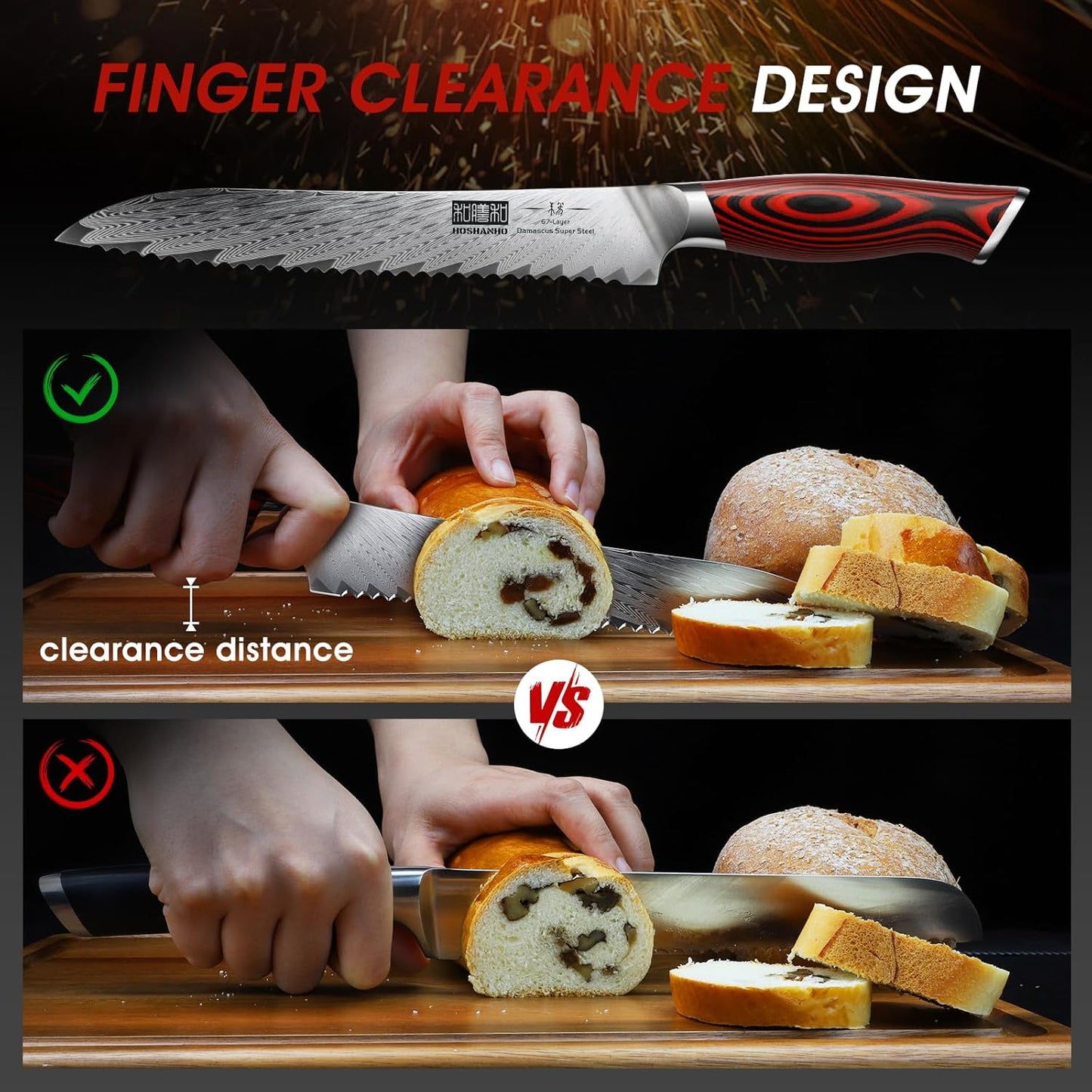 Bread Knife,8 Inch Serrated Bread Knife Ultra Sharp Damascus Steel Bread Kitchen Knife, Professional Bread Knife for Homemade Bread