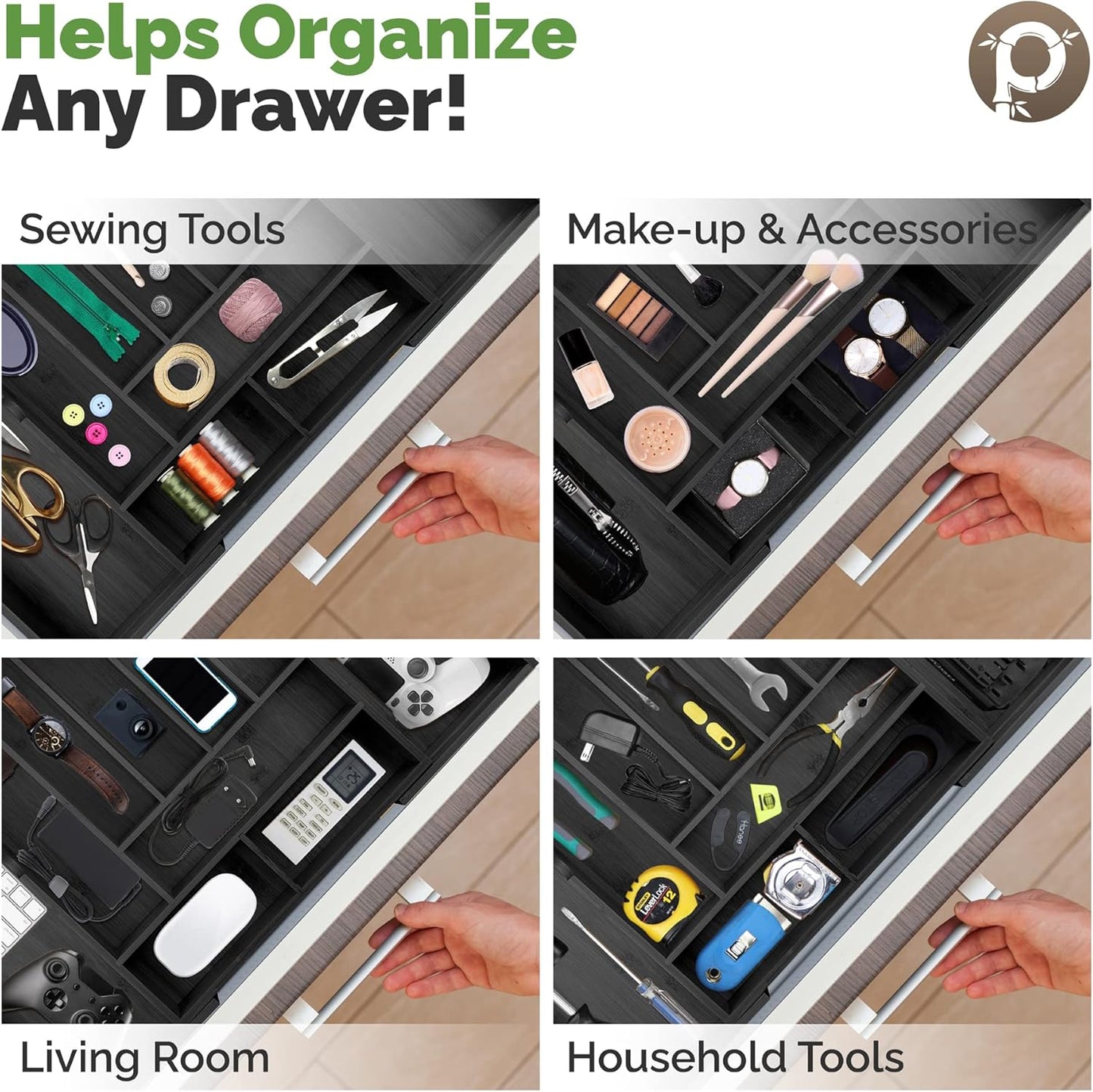 Silverware Organizer - Expandable Kitchen Drawer Organizer - Adjustable Kitchen Drawer Organizer for Utensils, Expandable to 25 Inches Wide, 10 Slots - Black