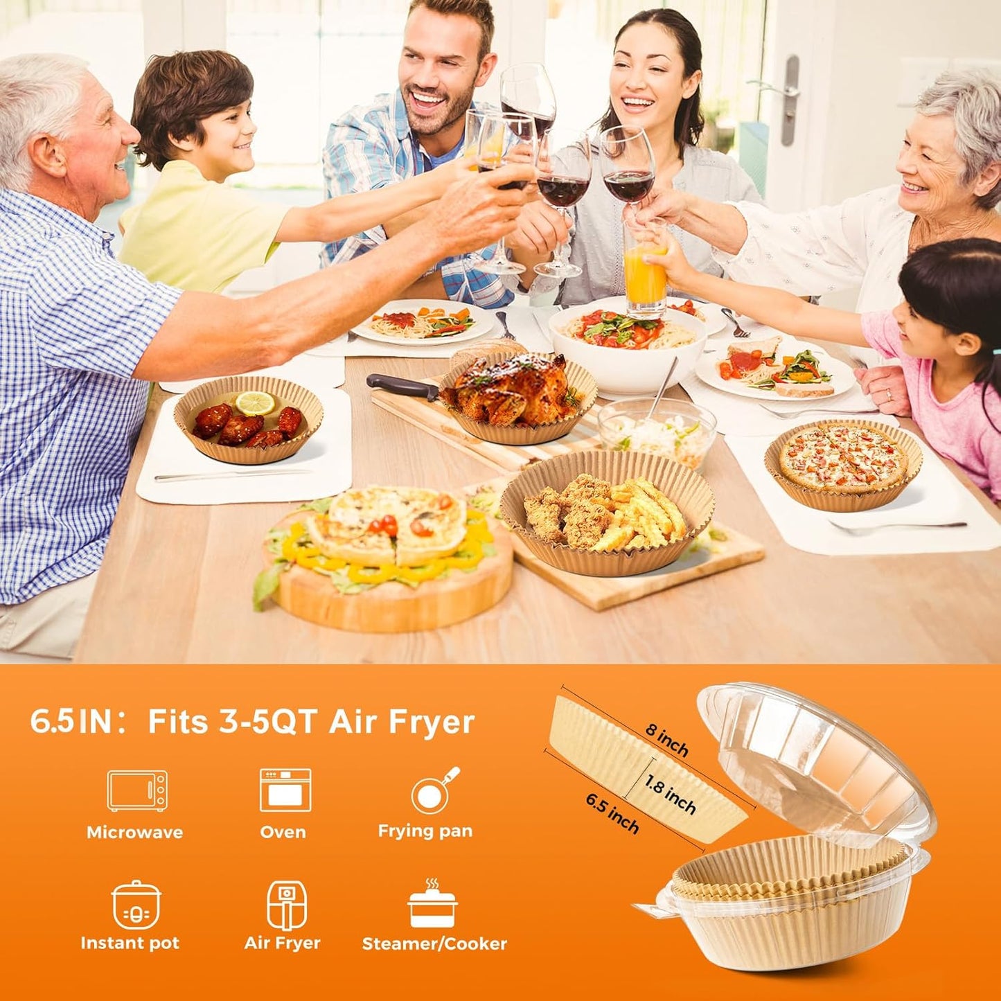 250 Pcs Air Fryer Liners Disposable, 6.5" Round Unbleached Parchment Paper Sheets for Airfryer Basket, Non-Stick & Leakproof Baking Liners for Oven Pan