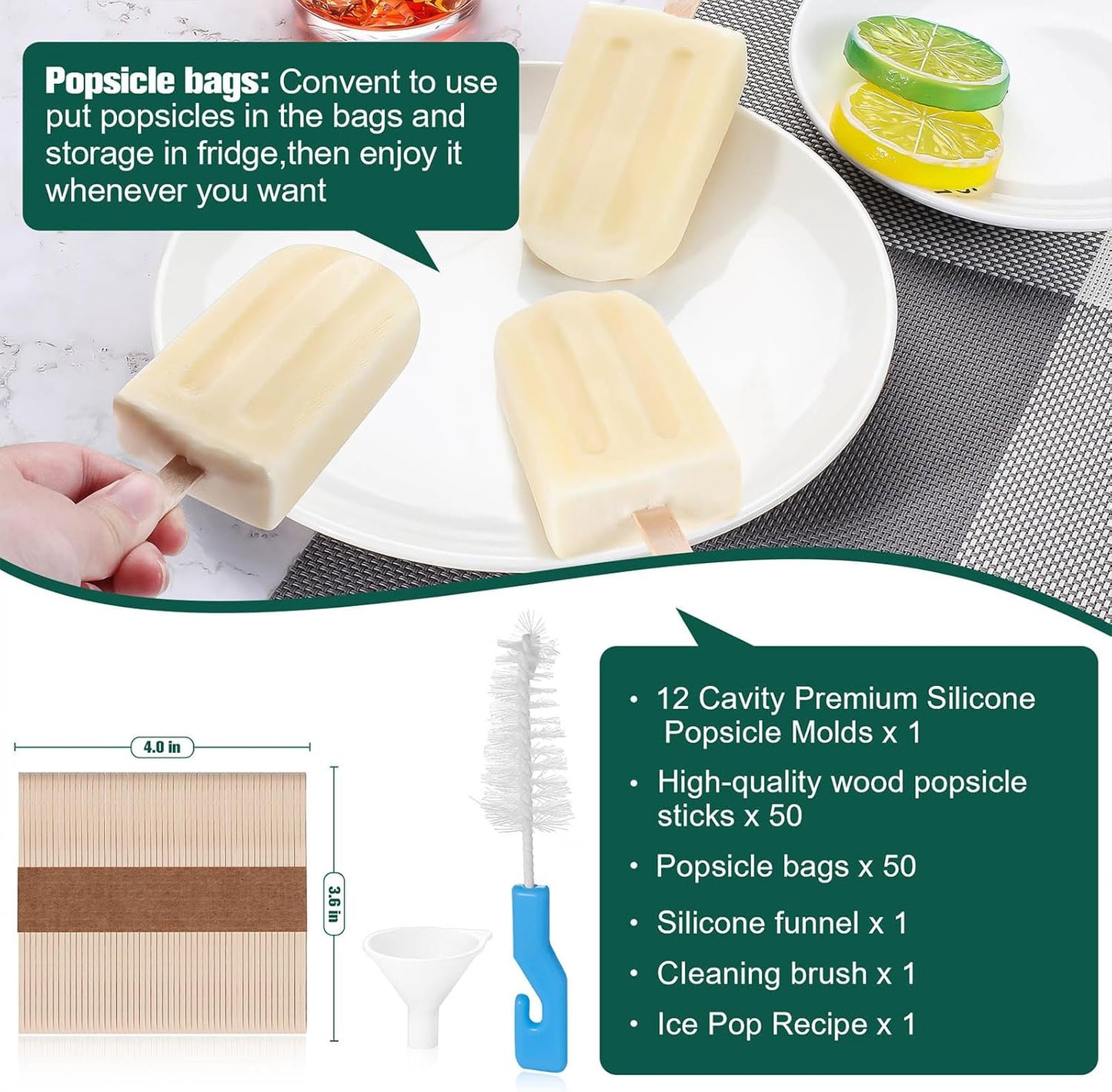 Silicone Popsicles Molds,Ice Pop Cream Mold Set Homemade Toddler Popsicle Maker For Kids Para Paletas De Helado Kulfi BPA Free, with 50 Sticks, 50 Bags,50 wire Ties (Navy blue)
