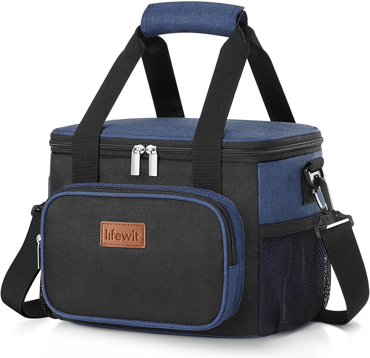 Lifewit Medium Lunch Bag Insulated Lunch Box Soft Cooler Cooling Tote for Adult Men Women, Black and Blue 12-Can (9L)