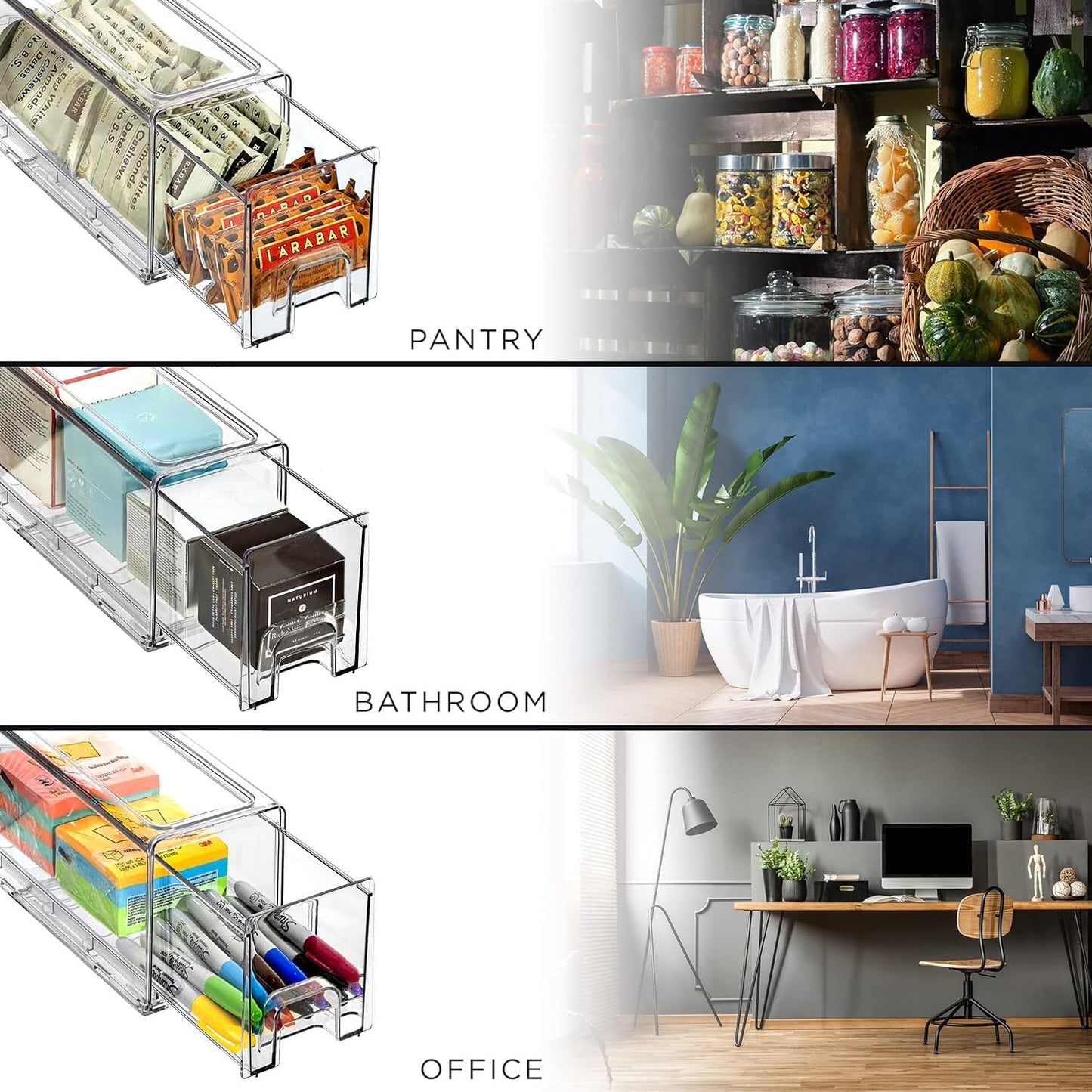 Sorbus Small Clear Storage Drawers (4 Pack) – Acrylic Stackable Storage Bins with Pull-Out Drawers for Fridge, Kitchen, Pantry – Organizer Bins with Handles