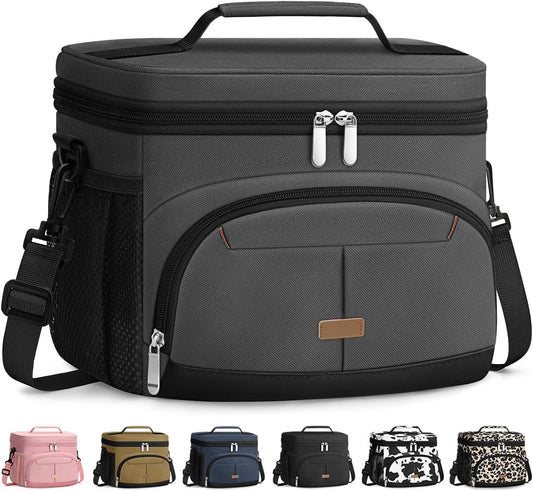 Lunch Box for Man Women, Insulated Lunch Bag Cooler Bag Leakproof Lunchbox Lunch Tote Bags with Removable Strap for Work School Picnic Travel (Grey/12L