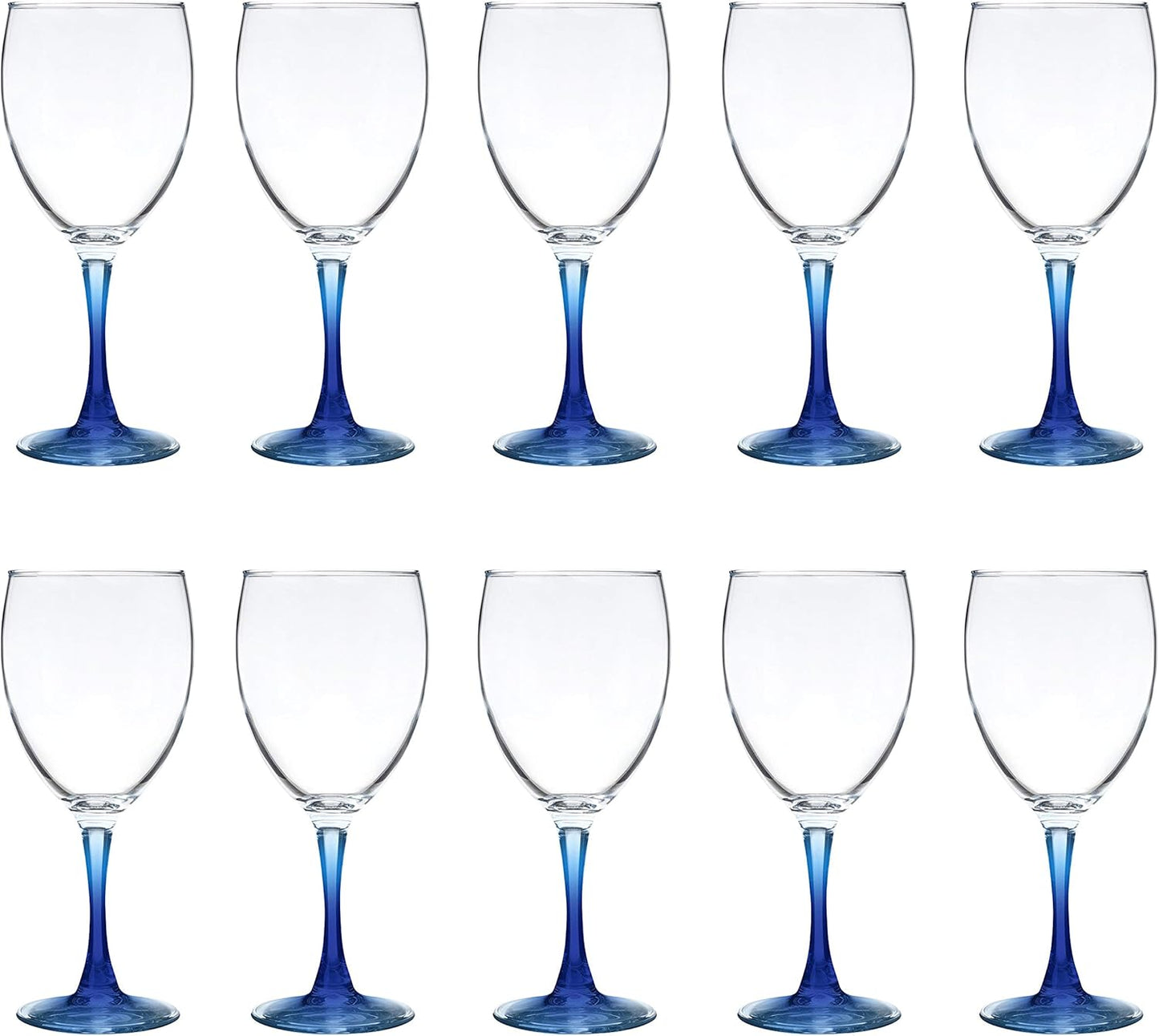 DISCOUNT PROMOS Nuance Wine Glasses by ARC 10.5 oz. Set of 10, Bulk Pack - Restaurant Glassware, Perfect for Red Wine, White Wine, Cocktails - Blue