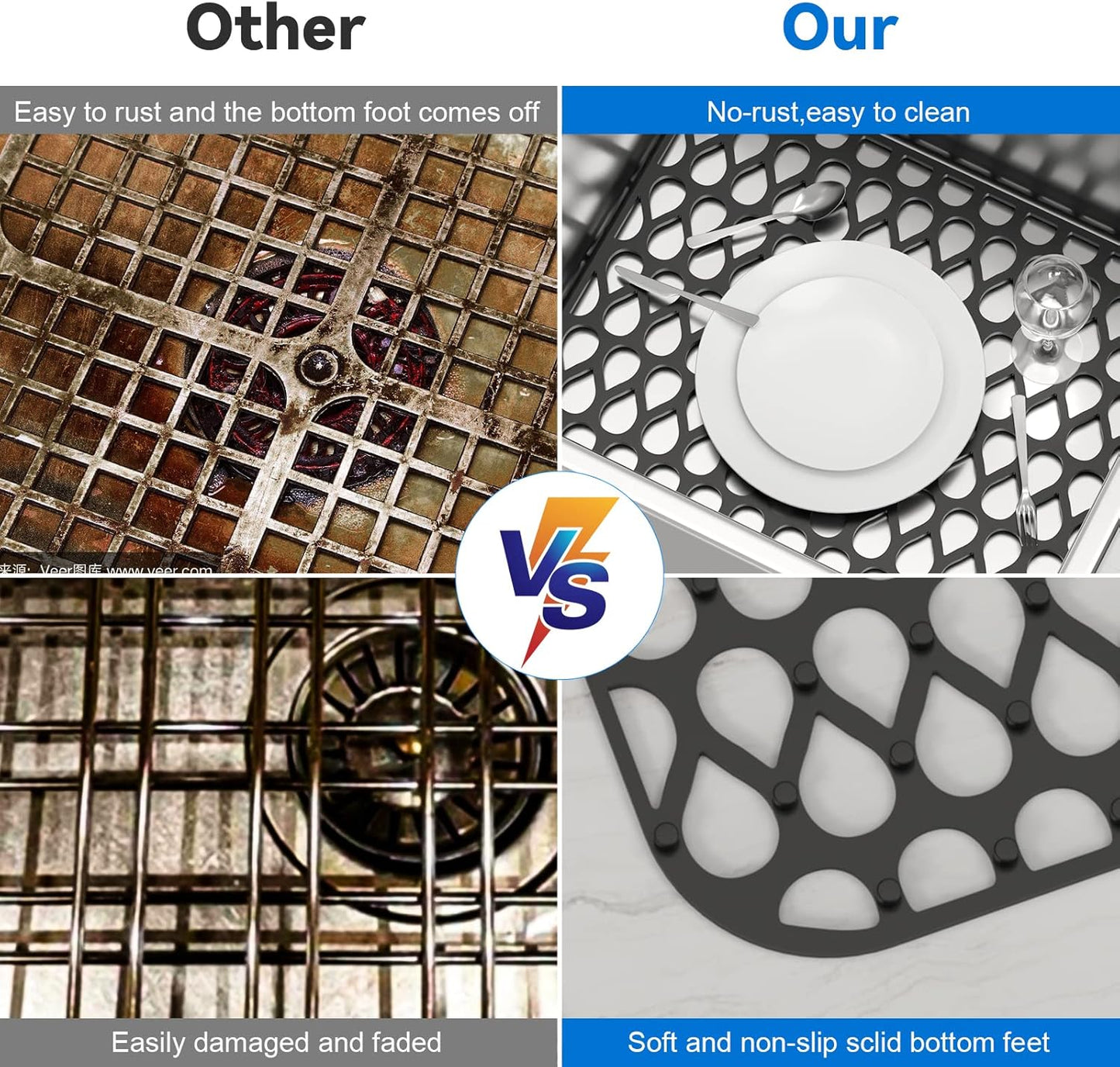 Kitchen Sink Mats,1Pcs TOOVEM 13.6"x11.6" Kitchen Sink Protector Grid for Bottom of Center Drain, Non-slip Heat Resistant Liner for Farmhouse Stainless Steel Porcelain Black