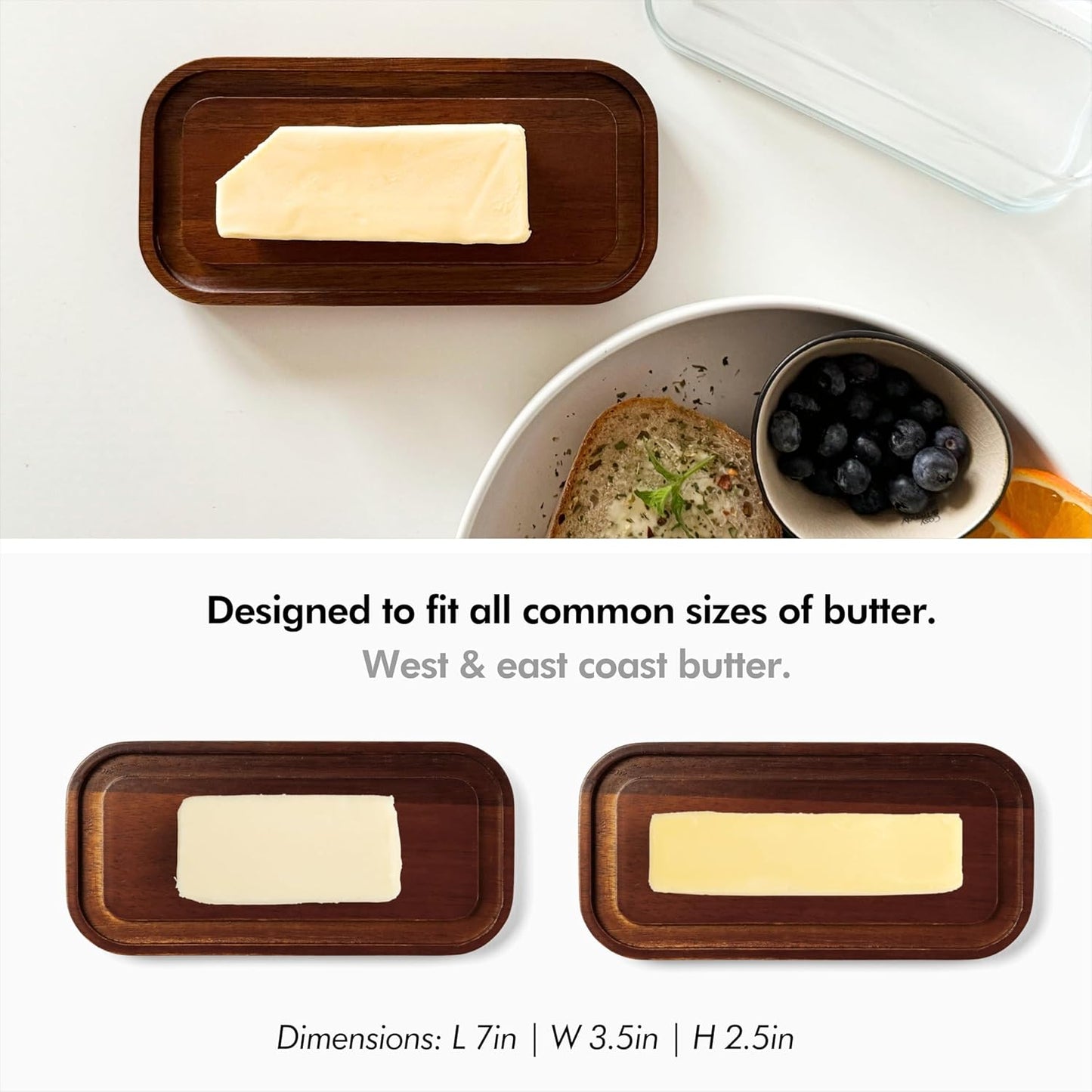 KIVY Glass butter dish with airtight lid that keeps butter soft - For countertop and refrigerator door shelf - Butter tray fridge - Butter holder for counter - Covered butter dishes with lid