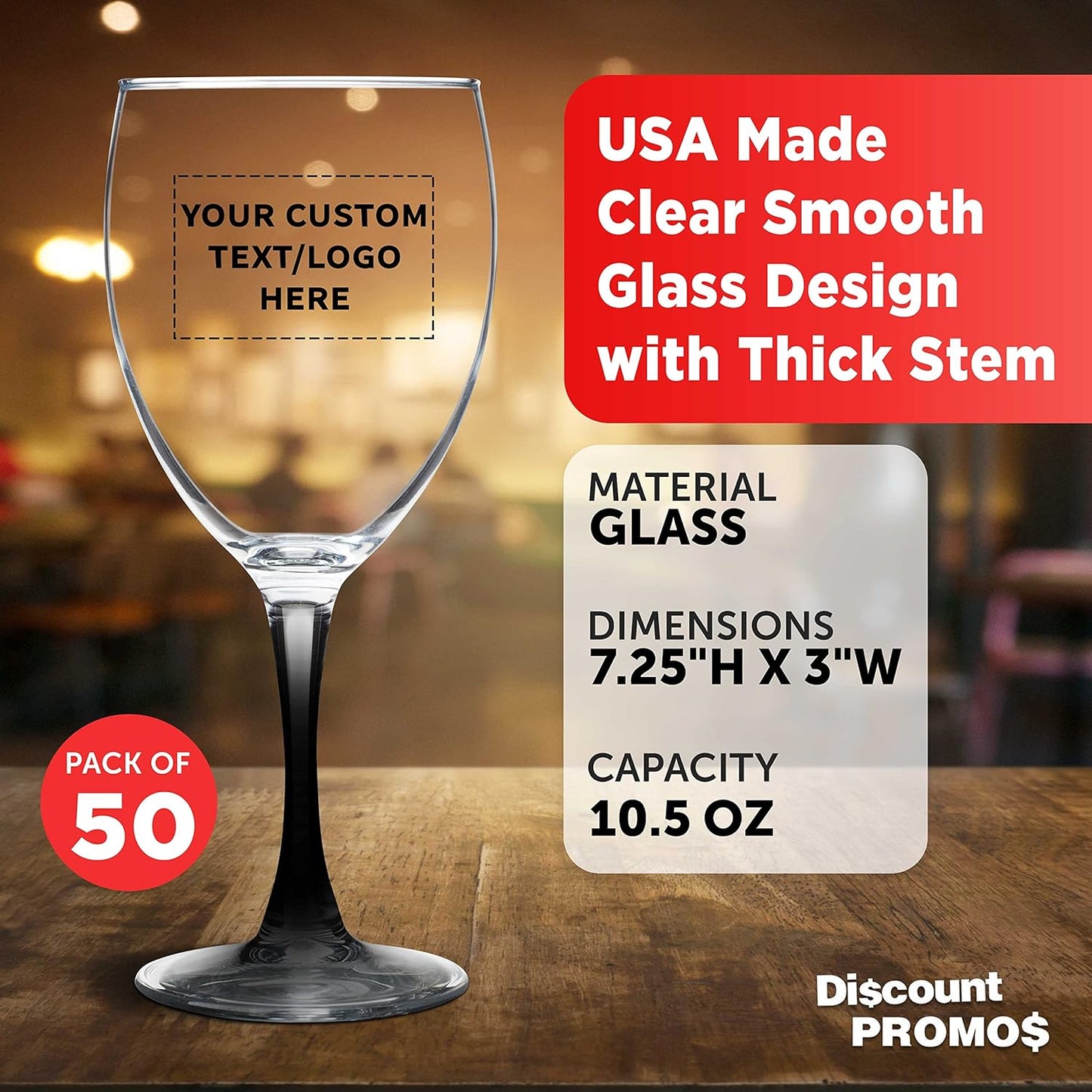 Custom Nuance Wine Glasses by ARC 10.5 oz. Set of 50, Personalized Bulk Pack - Restaurant Glassware, Perfect for Red Wine, White Wine, Cocktails - Black