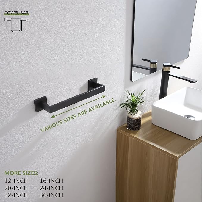 KOKOSIRI 12-Inch Single Towel Bar SUS304 Stainless 2 Pack, B4003BK-L12-P2