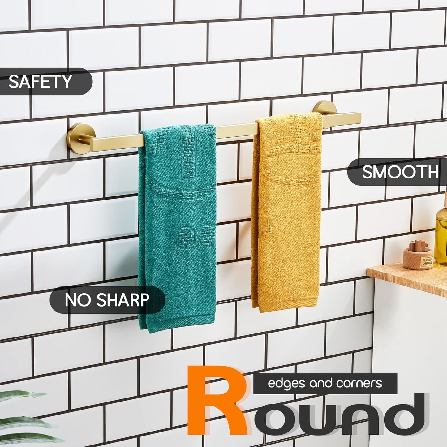 24 Inch Bathroom Towel Bar Bath Towel Rack Kitchen Towel Holder Towel Rails Wall Mounted SUS304 Stainless Steel 2 Pack Brushed Gold AN4001GD-L24-P2