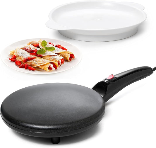 Moss & Stone Electric Crepe Maker – 8” Portable Crepe Pan Nonstick with Dipping Plate, Auto Shut-Off, On/Off Switch, Even Heating & One Automatic Temperature Control – Compact Crepe Maker