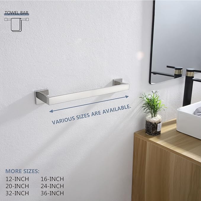 KOKOSIRI 16-Inch Towel Bar T-304 Stainless 2 Pack, B4003CH-L16-P2