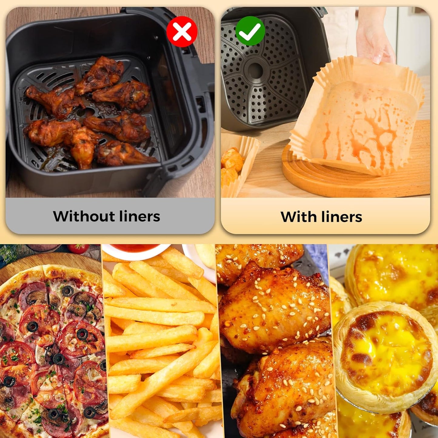 Ctizne Air Fryer Liners Disposable: 200PCS 8 Inch Square Parchment Paper Liner, Non-stick Oilproof Baking Paper Sheets for 5-8 QT Airfryer Basket
