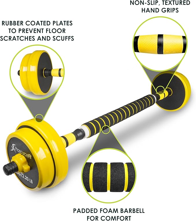 ProsourceFit Adjustable Dumbbell & Barbell Weight Set, 2-in-1 Free Weights Available 44Lbs, Home Gym Equipment