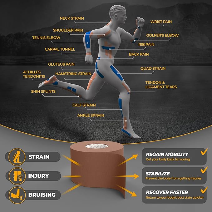 Kinesiology Tape-Incredible Support for Athletic Sports and Recovery + Free Taping Guide-Uncut 2 inch 50 feet Roll (Desert Beige (Brown) + Free Taping Guide, Pack of 1)