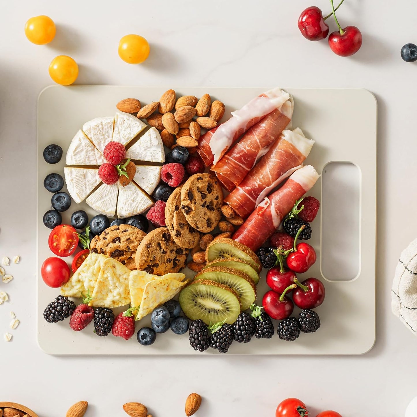 Cutting Boards for Kitchen [Set of 2], Dishwasher Safe Wooden Cutting Board with Handles, Ideal Chopping for Meat, Vegetables, Fruits, Charcuterie - Perfect Kitchen Gadgets Gift, White