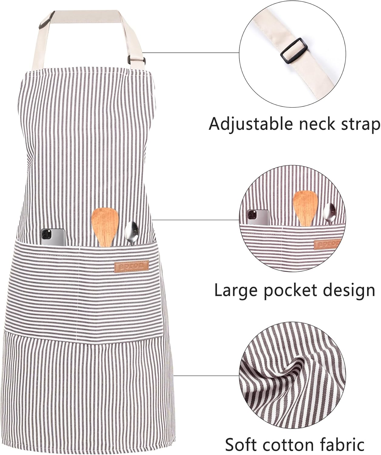 2 Pack Cooking Aprons Adjustable Bib Apron for Women with 2 Pockets, Kitchen Restaurant Men Chefs Aprons