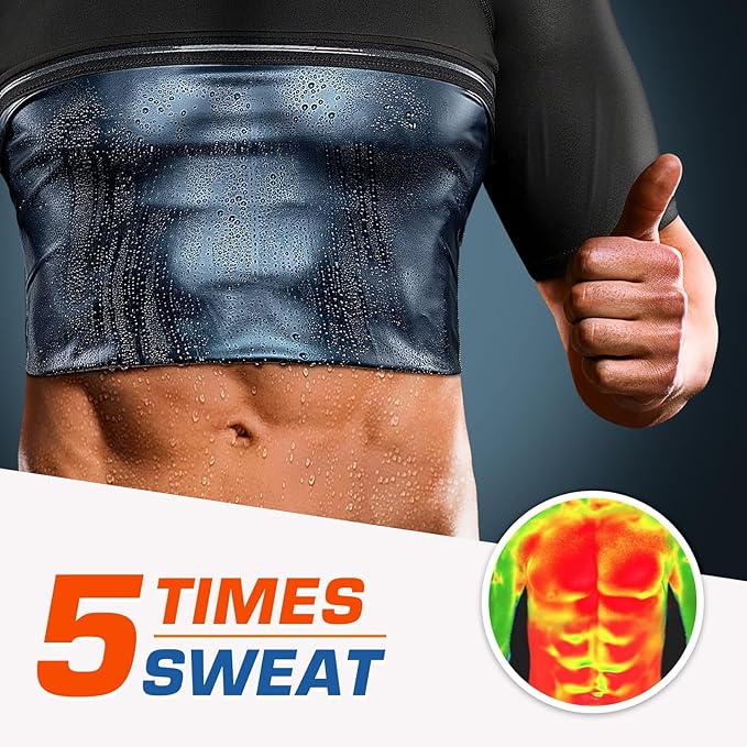 Cimkiz Men's Waist Trainer Sauna Suit Shirt, Gym & Exercise Compression Vest, Sweat-Boosting Workout Top