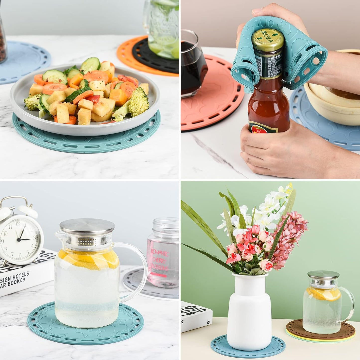 Smithcraft Silicone Trivets - Big Round Mats and Pot Holders for Hot Dishes and Pots, Countertops, Tables, Spoon Rest - Set of 3 Blue