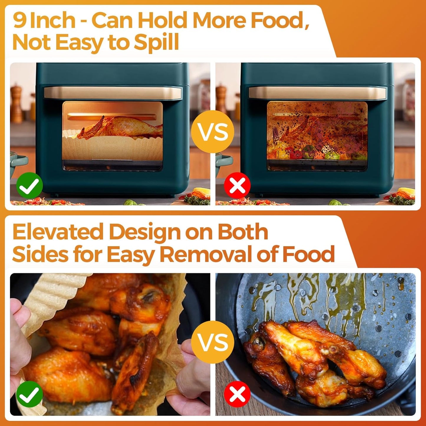 Vailnd Air Fryer Disposable Paper Liners 9inch Square, 125PCS Non-Stick Food Grade Air Fryer Parchment Paper, Oil Resistant & Waterproof Baking Liner for 8-12 QT Air Fryer Oven