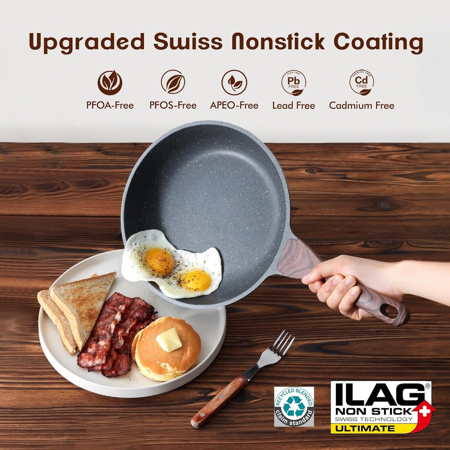 SENSARTE Nonstick Frying Pan Skillets, Swiss Granite Coating Omelette Pans, Healthy Cookware Chef's Pan, Free of Intentionally Added PFOA (8 Inch Frying Pan and 3.5QT Saute Pan)