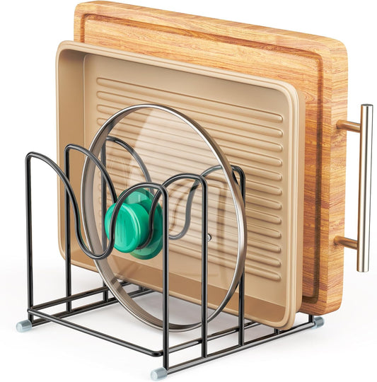 Pot Lid Organizer Rack,1.6in Wide Cutting Board Organizer for Pan Lids,Baking Sheets,Cookie Sheets, with 4 Slots,Cutting Board Holder Rack(1PC-Large)