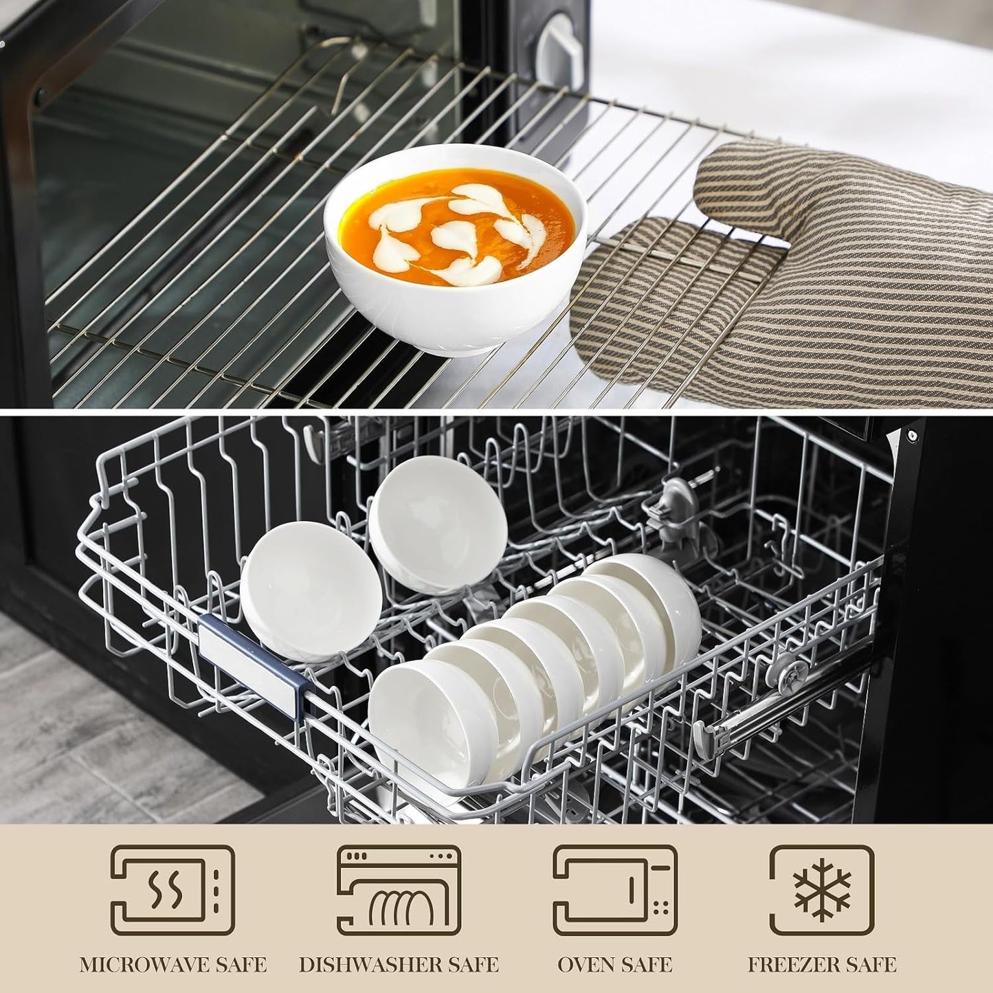 MALACASA Small White Bowls Set of 8, 10 Oz Ice Cream Bowls - Little Ceramic Bowls for Bouillon,Side Dishes, Dessert, Oatmeal, Fruit, Portion Control - Dishwasher & Microwave Safe.