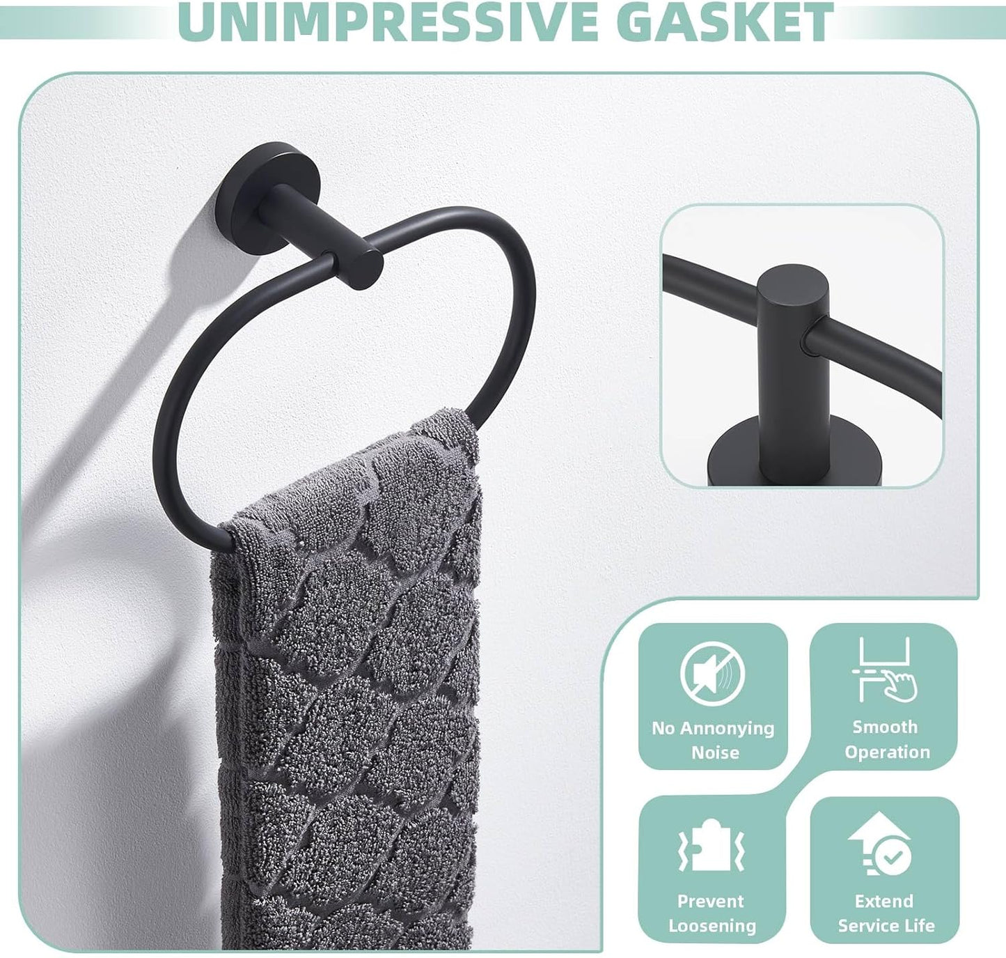 Suyar Matte Black Towel Ring, Stainless Steel Modern Swivel Hand Towel Holder for Bathroom Wall, Oval Shape