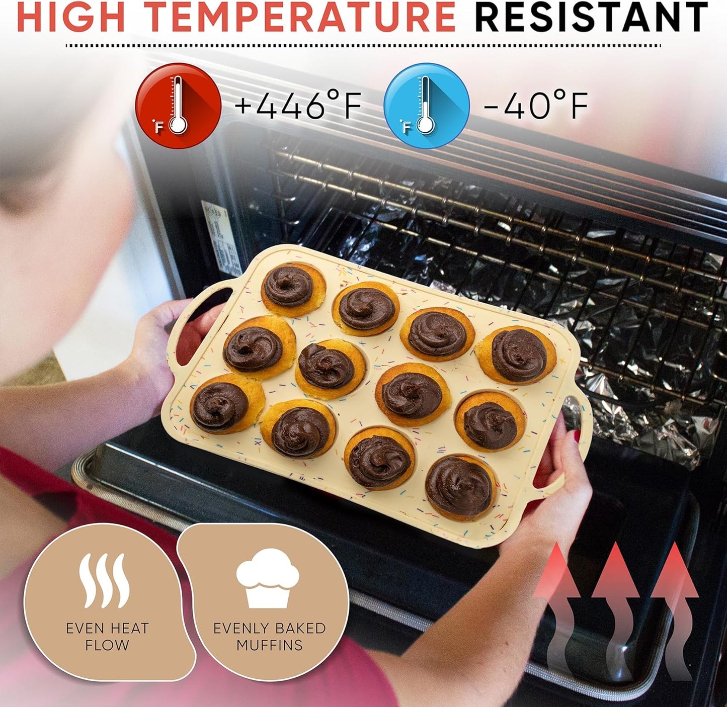 Silicone Mini Muffin Pan 12 Count – Non-Stick Muffin Pans for Baking, BPA-Free Silicone Cupcake Pans for Baking, Easy Release, Metal Handles, Oven & Dishwasher Safe