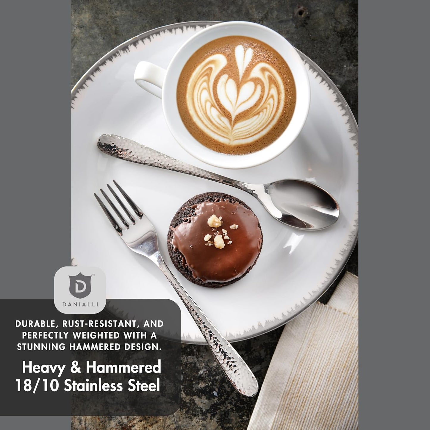 Hammered Silverware Set | Premium 18/10 Stainless Steel Flatware Service for 8 | Heavy-Duty & Dishwasher Safe | Built to Last (40-Piece, Fidenza Hammered)