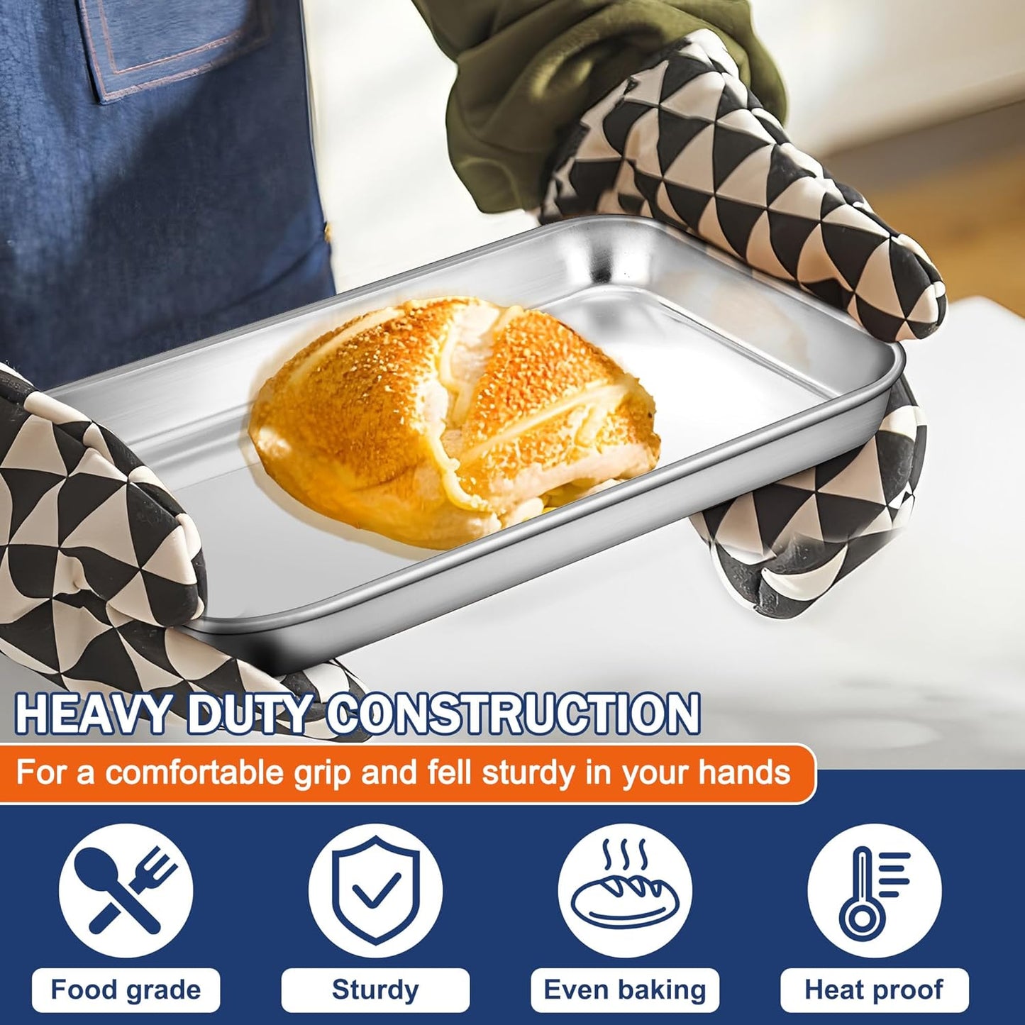 P&P CHEF 9 Inch Baking Cookie Sheet, Oven Pan Tray Stainless Steel Sheet Pan for Kitchen, Oven Bakeware for Multi Uses, Shiny Look & Dishwasher Safe, Healthy & Heavy Duty, 2Pcs