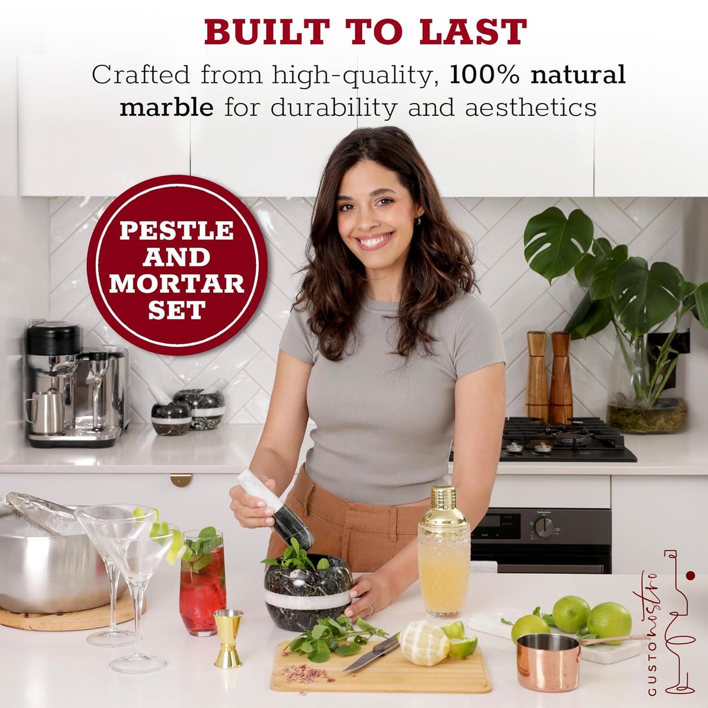 Gusto Nostro Natural Marble Mortar and Pestle Set Small| 4 Inch - 1.5 Cup | Mini Mortar Pestle Set for Grinding Herbs, Nuts, Grains | Pesto Grinding and Guacamole Stone Bowl | Marble Spice Crusher