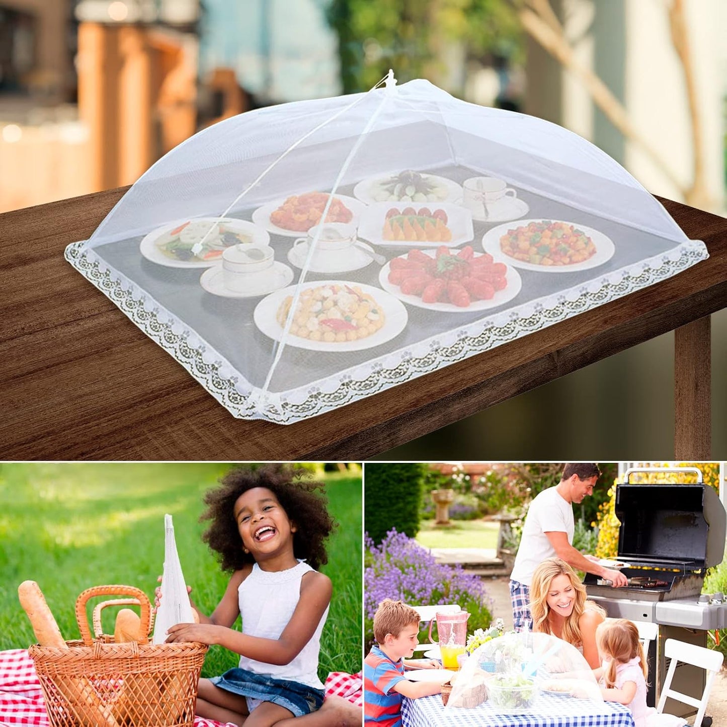 8 Pack 2 Size Mesh Food Covers for outside, 2 Jumbo and 6 Large Cake Cover Net for Indoor/Outdoor, Picnic Accessories Fruit Cover Tent Keeping Out Flies Bugs Mosquitos