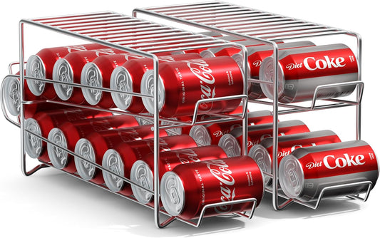 Sorbus Soda Can Rack Beverage Dispenser 12 Can Dispenser Organizer for Refrigerator (2 Pack, Silver)