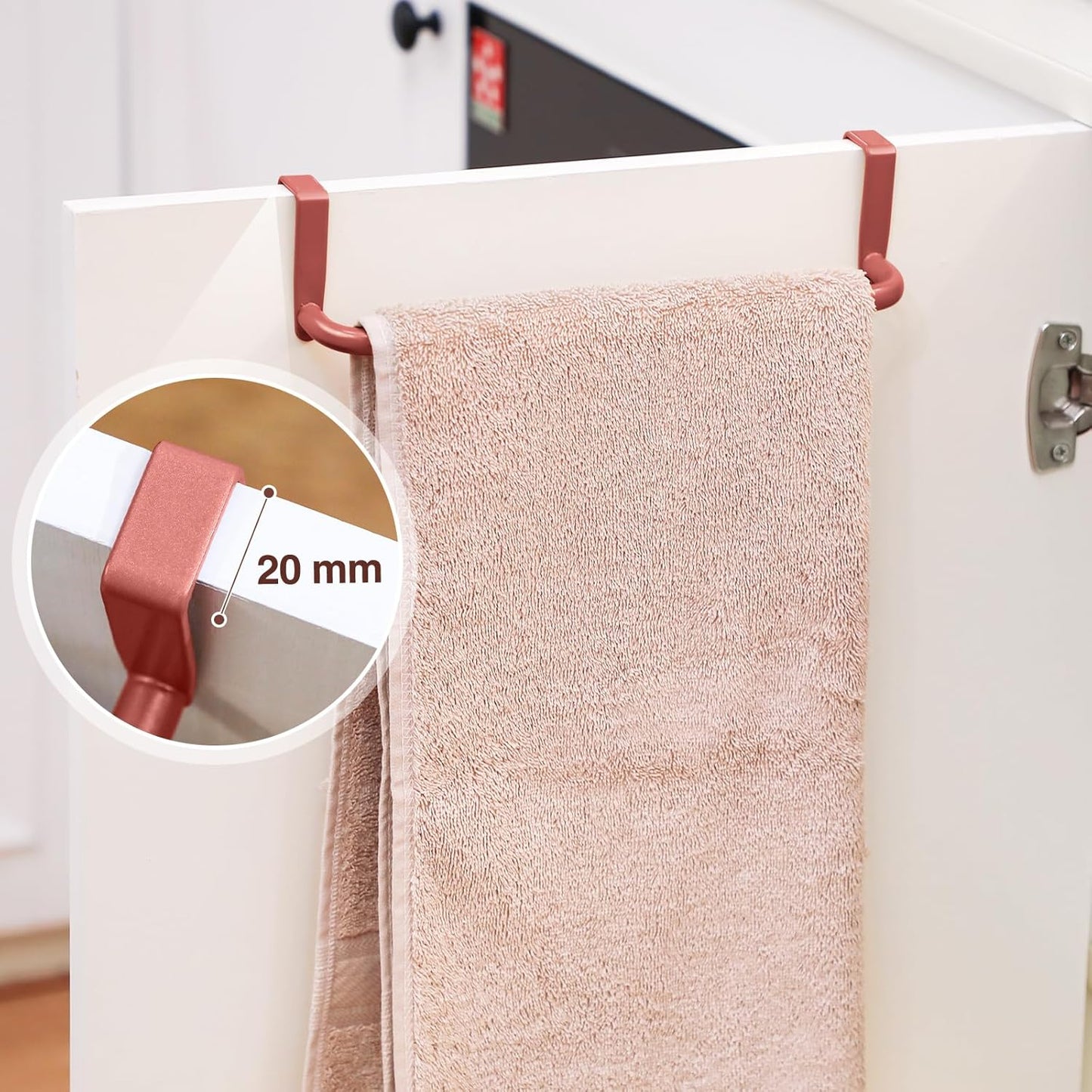 2 Pieces Metal Towel Bar Kitchen Cabinet Steel Towel Rack Bar for Hanging on Inside or Outside of Doors, Home Kitchen Bathroom(Rose Gold)