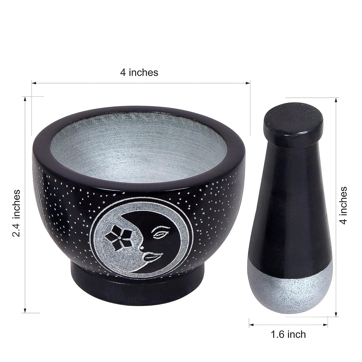 Mortar and Pestle, Made of Heavy Duty Polished Hard Stone, Natural Stone Grinder for Spices, Pastes, Herbs, Seasoning etc. (Moon Star)