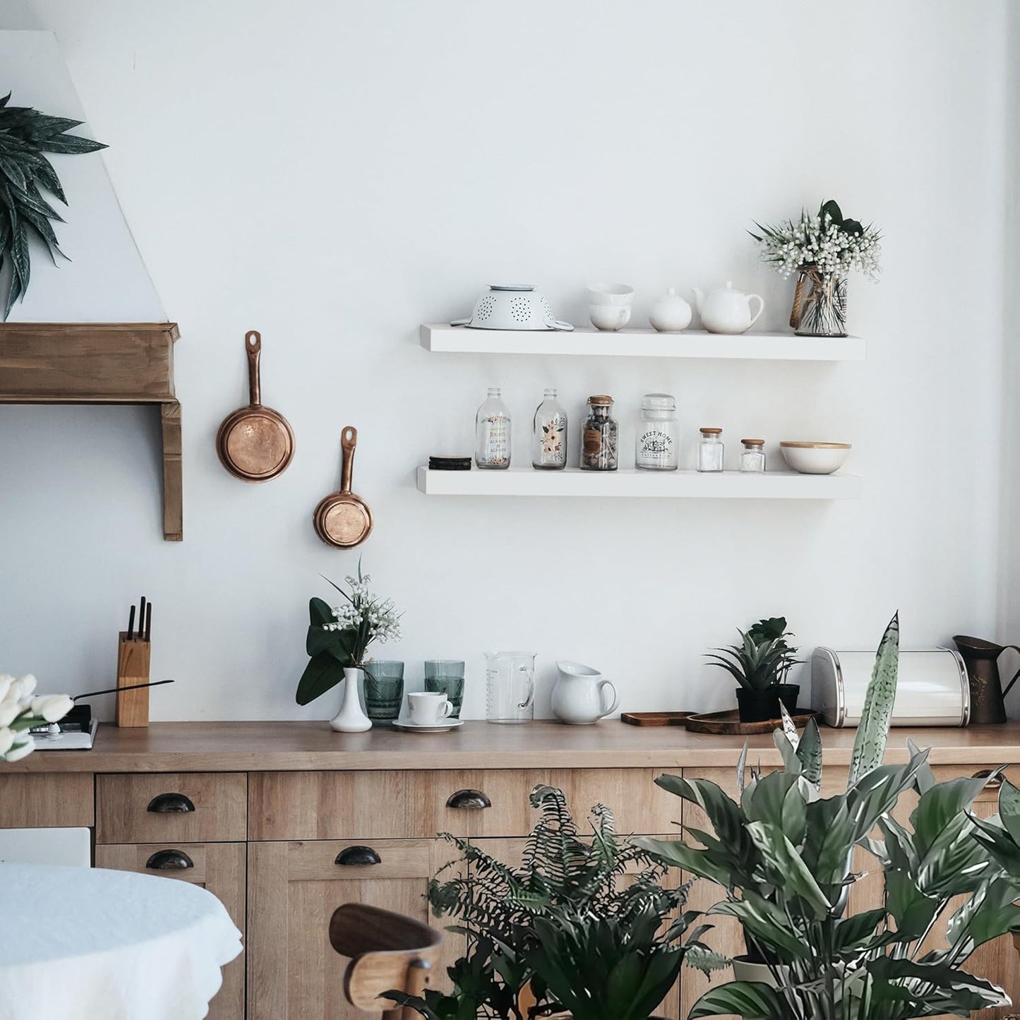 Colima Floating Shelves for Wall White Wood Shelf for Bedroom, 36 Inch Wall Mounted Floating Shelves for Bathroom Living Room Kitchen Office, 1.3" Thick Floating Book Shelves for Wall, Set of 2