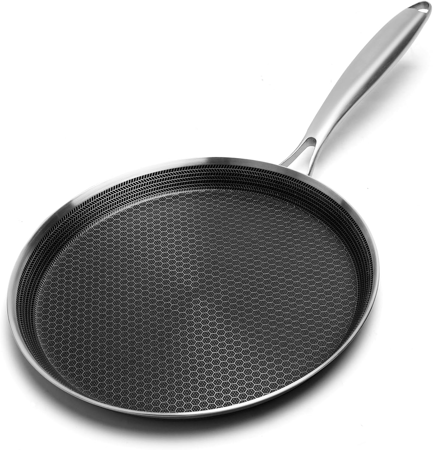 Nonstick Crepe Pan 10 inch Stainless Steel Crepe Pan Honeycomb Coating Flat Skillet Tawa Dosa Tortilla Pan,Omelet Pan with All Stove Tops Available, Induction Compatible