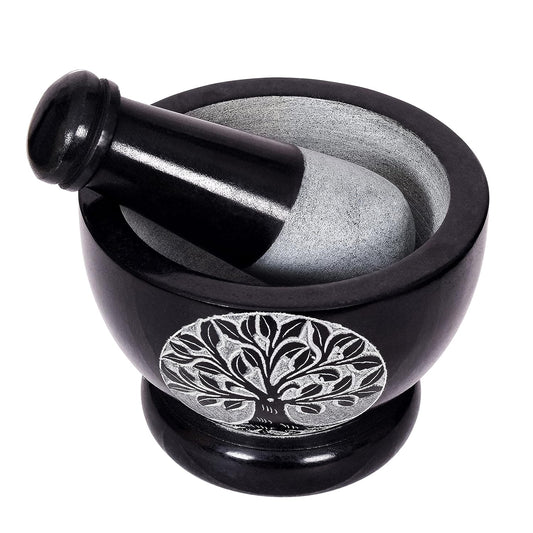 Mortar and Pestle, Made of Heavy Duty Polished Hard Stone, Natural Stone Grinder for Spices, Pastes, Herbs, Seasoning etc. (Tree of Life)