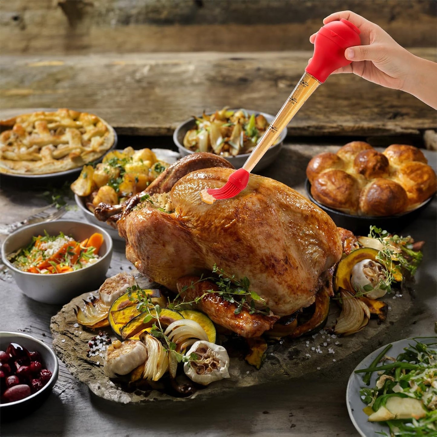 TOPZEA 2 Pack Turkey Baster for Cooking & Basting, Food Grade Baster Syringe Set Including Detachable Round Silicone Bulb, Barbecue Basting Brush, Meat Marinade Injector Needles, Cleaning Brushes