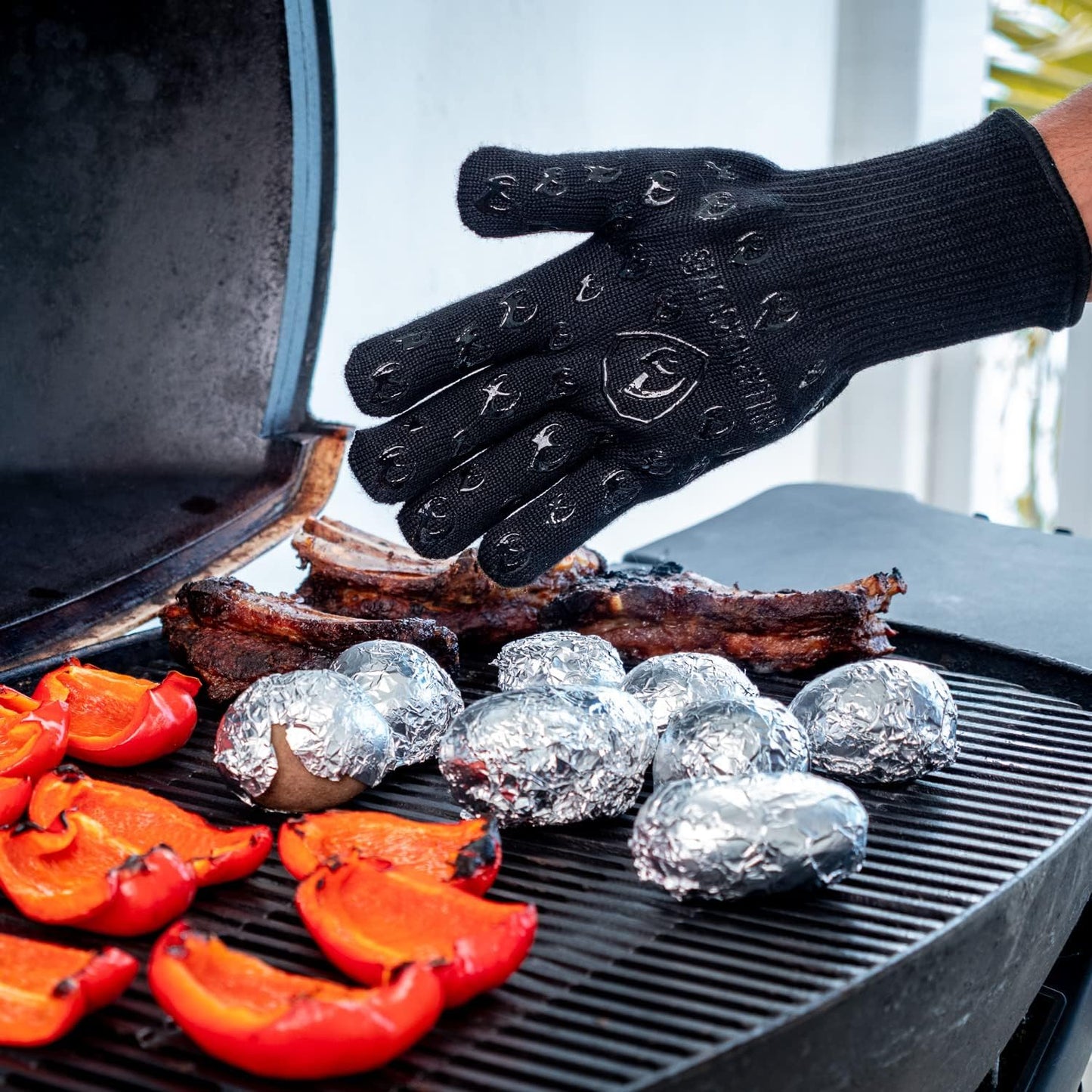 Grill Armor Oven Gloves 932°F Extreme Heat & Cut Resistant Oven Mitts with Fingers for BBQ, Cooking, Grilling, Baking – Accessory for Smoker, Cast Iron, Fire Pit, Camping, Fireplace, Griddle & More